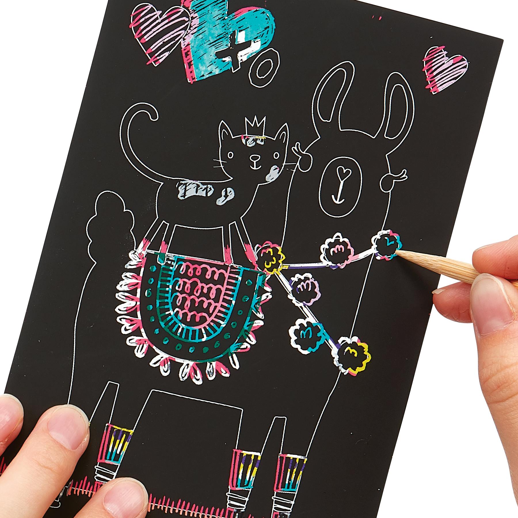 Scratch and Scribble Mini Scratch Art Kit - Funtastic Friends - 8 Cards 1 Sticker Sheet