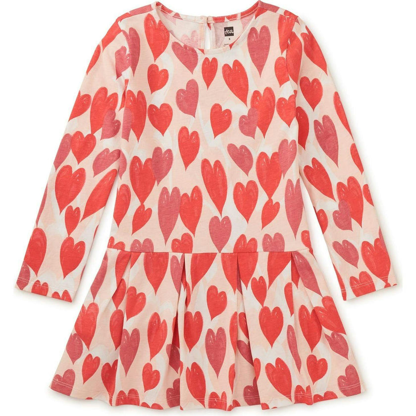 Long Sleeve Pleated Skater Dress, Red