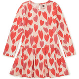 Long Sleeve Pleated Skater Dress, Red
