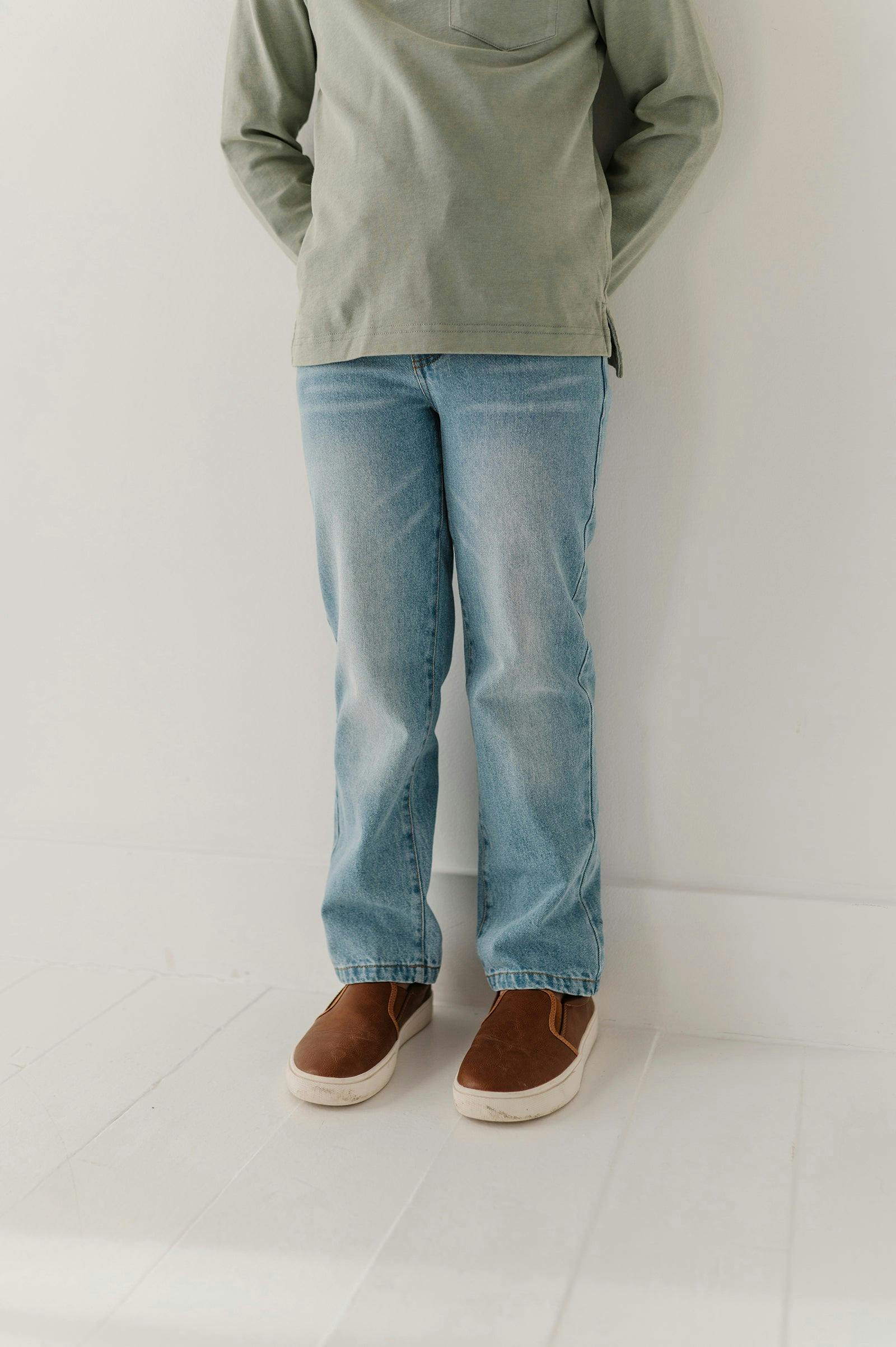 Boys Straight Denim Jeans in Light Blue Wash