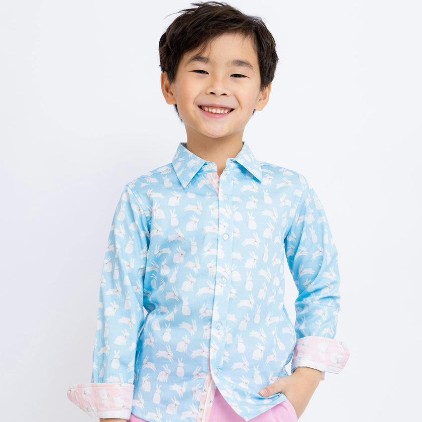 Bunnies in Blue Shirt in Long Sleeves