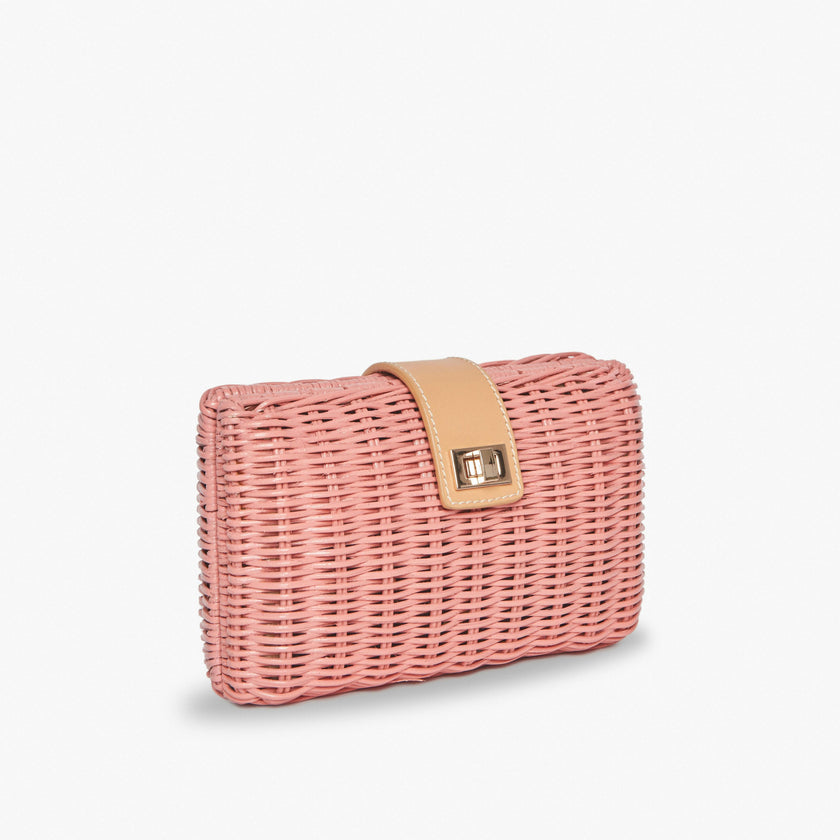 Lou Straw Clutch, Pink