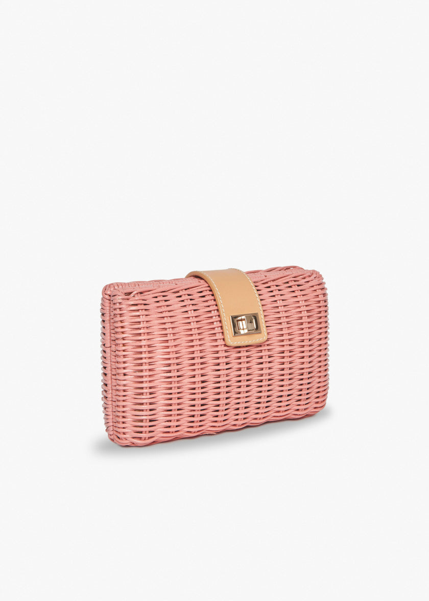 Lou Straw Clutch, Pink