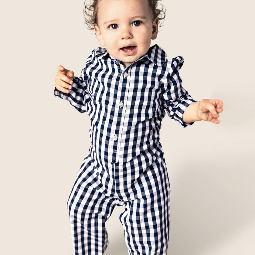 Baby's Twill Classic Romper in Navy Gingham