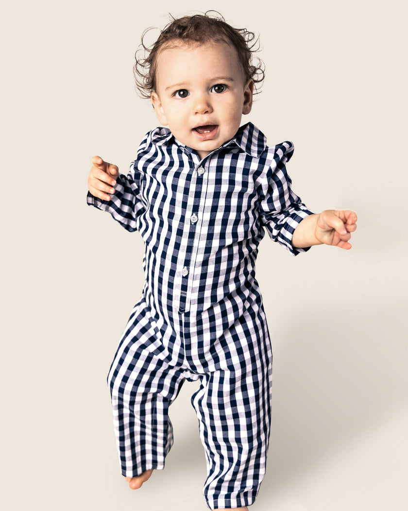 Baby's Twill Classic Romper in Navy Gingham