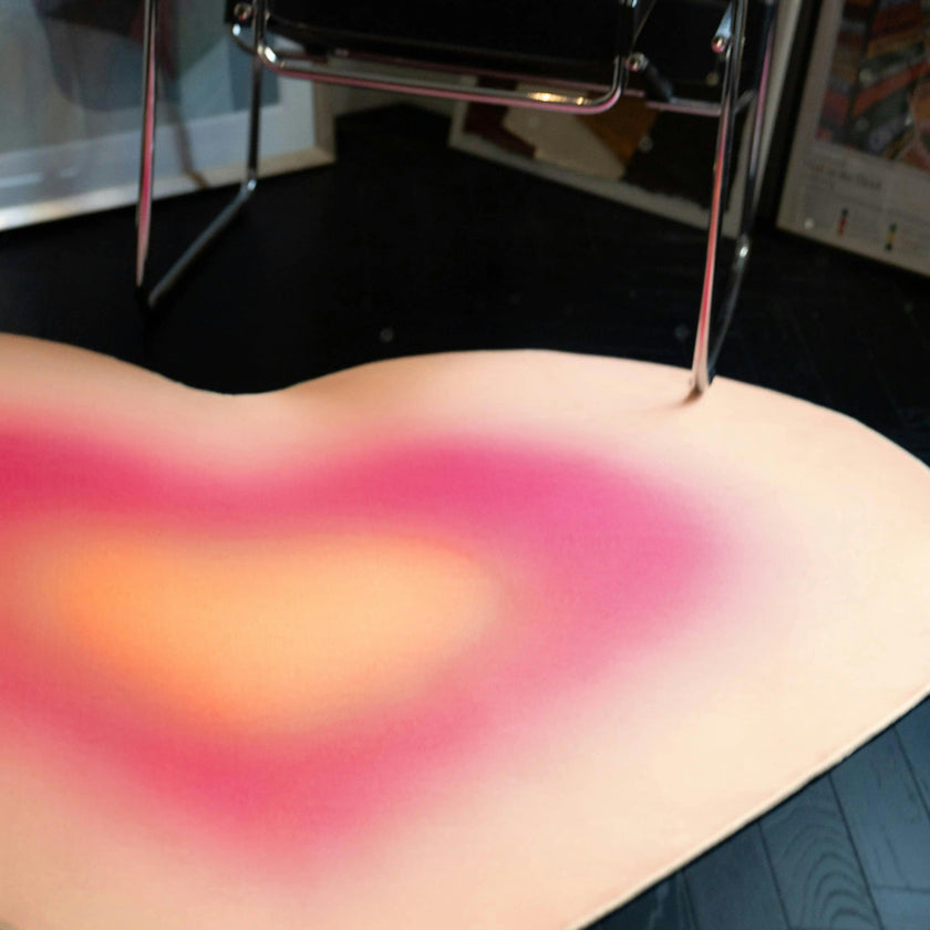 Pink Modern Gradient Heart Rug by Juan Marquez