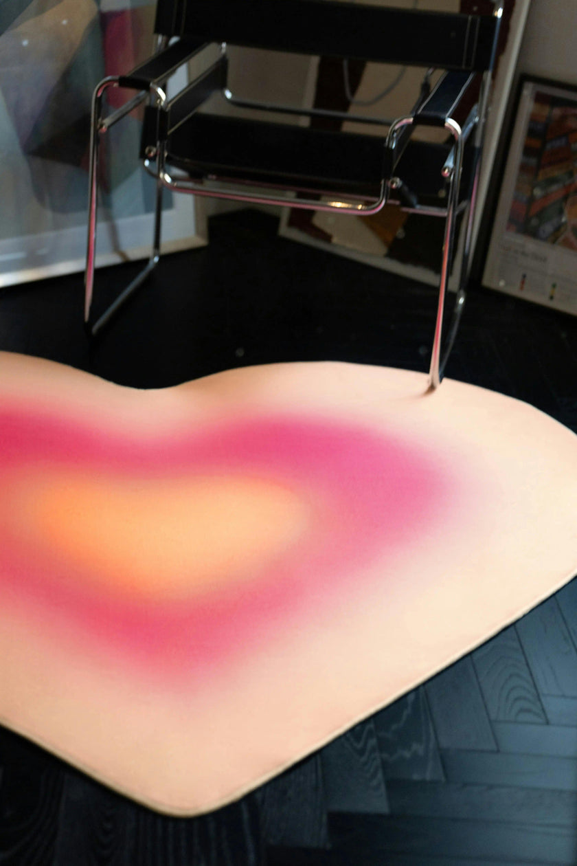 Pink Modern Gradient Heart Rug by Juan Marquez