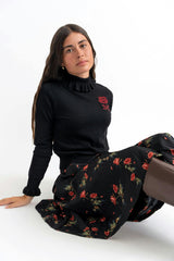 Woven Print Knit Set Black