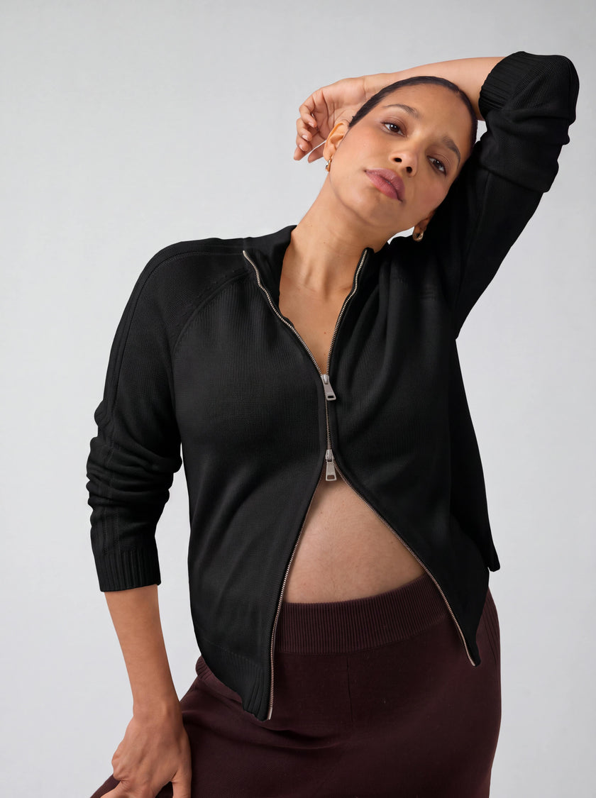 Funnel Neck Raglan Knit Maternity Cardigan