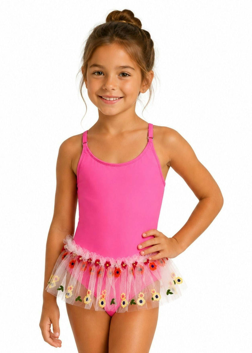 Floral Tutu Neon Pink Swimsuit