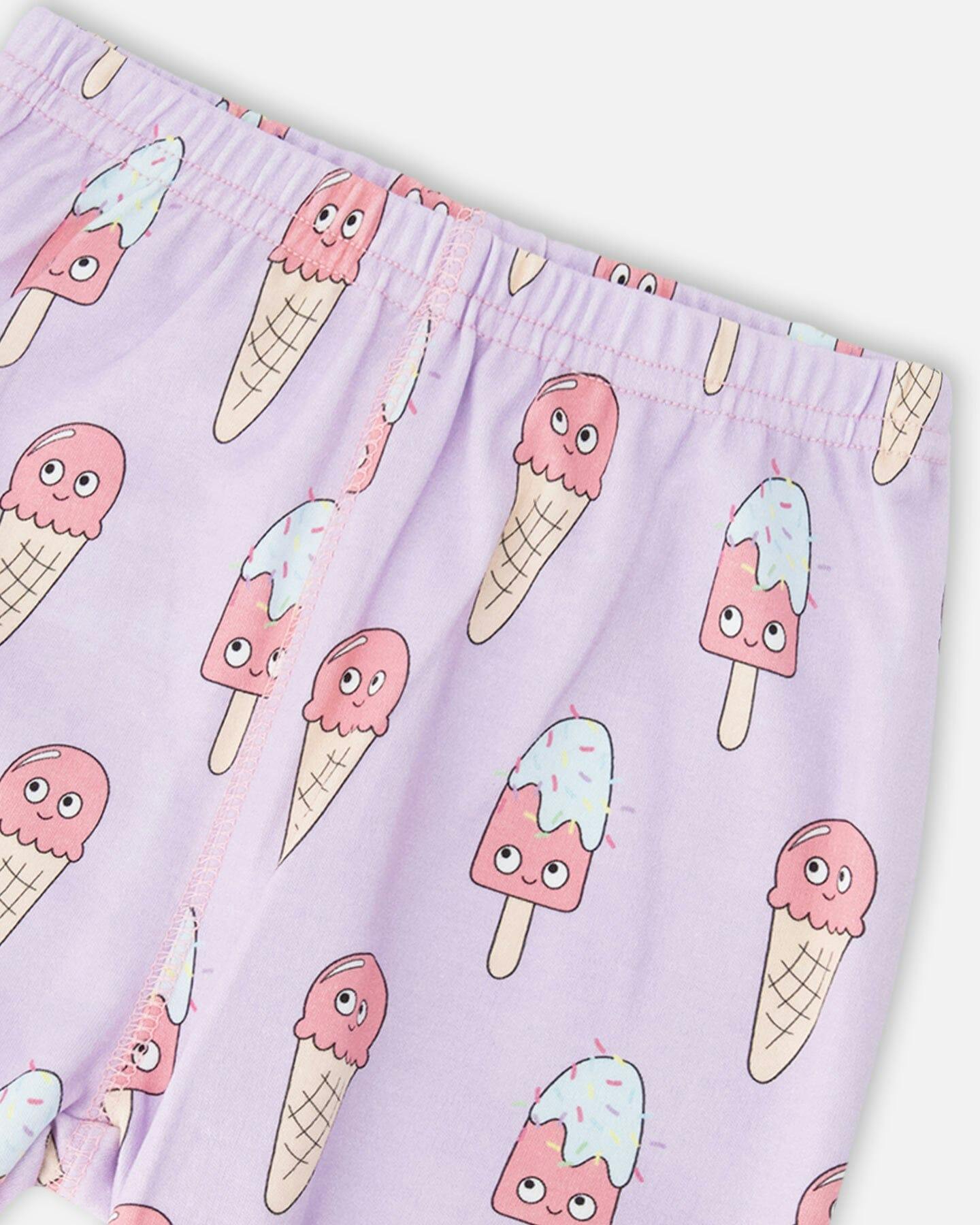 Organic Cotton Two-Piece Pyjama Set Lilac Printed Ice Creams