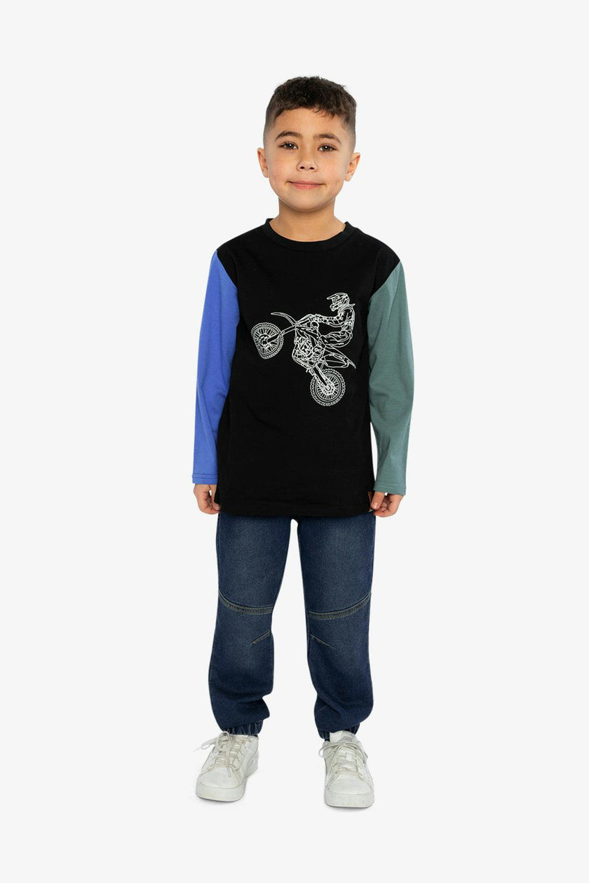 Long Sleeve T-Shirt Black, Blue And Green