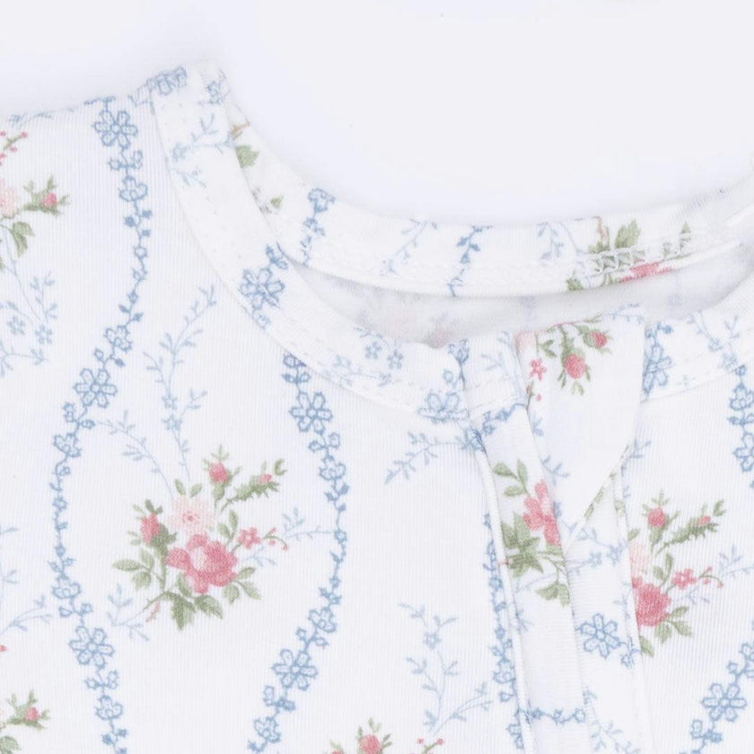 Heirloom Rose Stripe - 2 Way Ruffle Back Zipper Footie