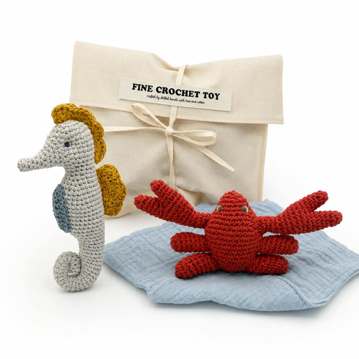 From the Sea  Gift Box 🌊  100% organic cotton crochet rattle and lovey