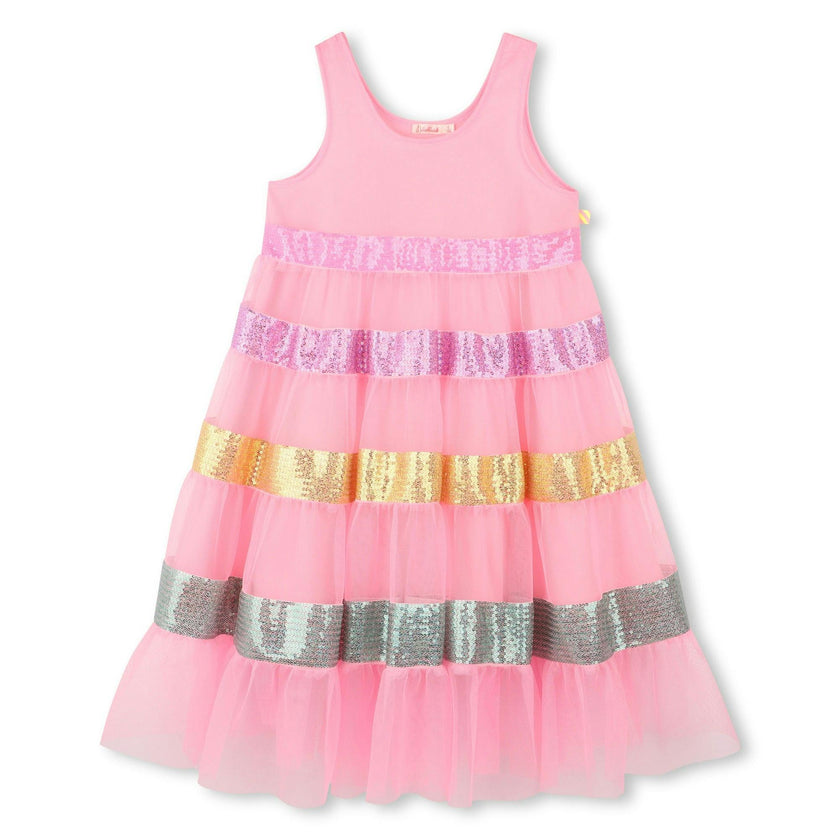 Pink Sequin Striped Dress