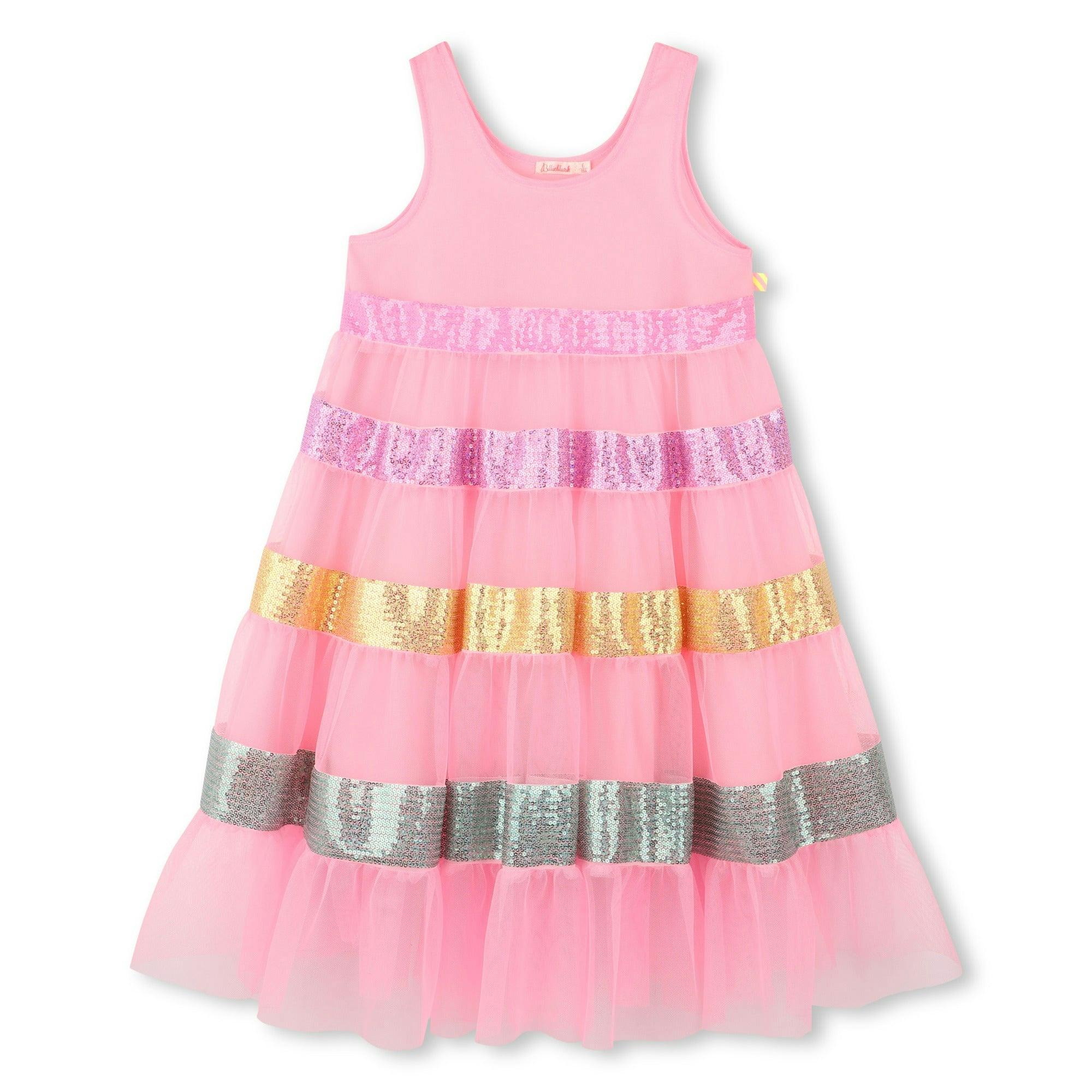 Pink Sequin Striped Dress