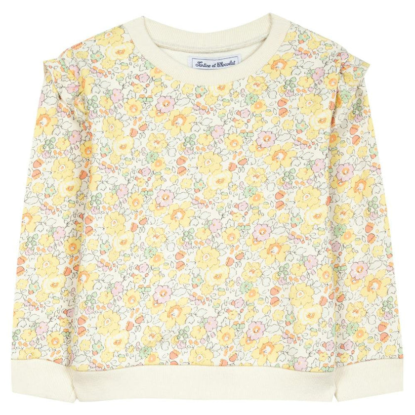 Ruffle Shoulder Floral Sweatshirt