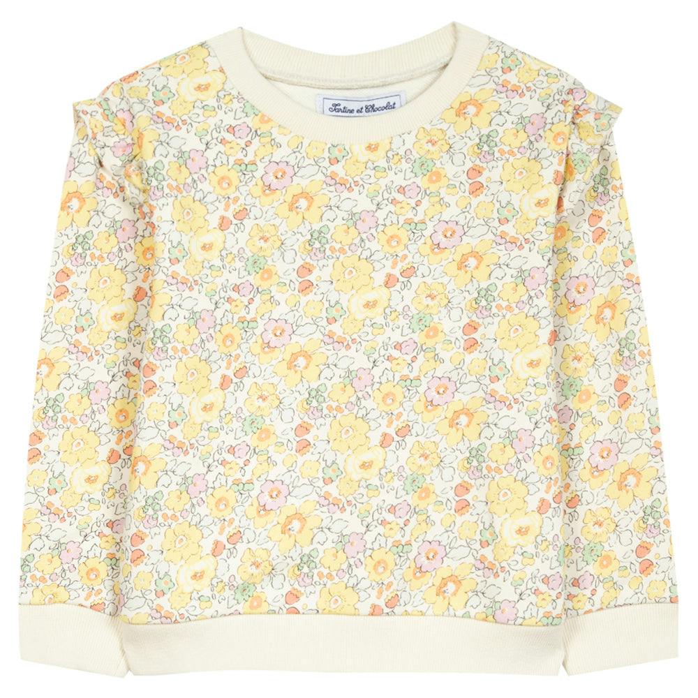 Ruffle Shoulder Floral Sweatshirt  - FINAL SALE