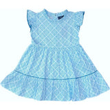 Geometric Blue Ruffle Dress