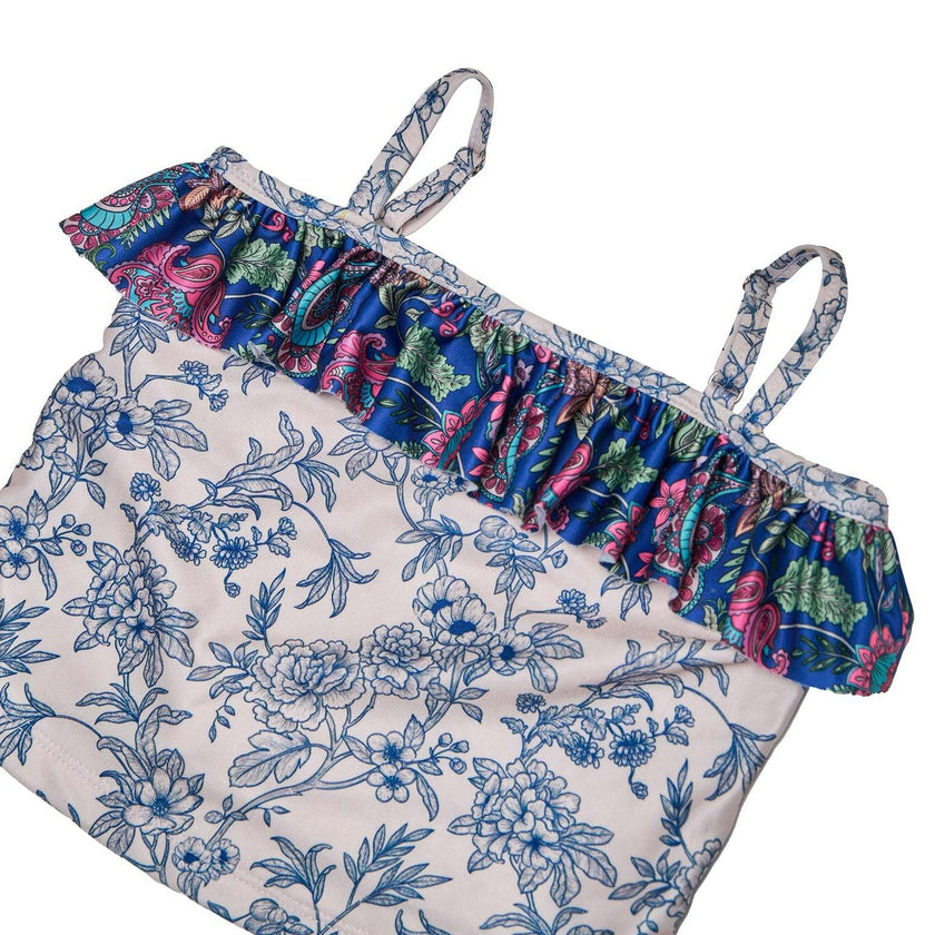 Girls Tankini Set – Ruffle Trim & High-Waisted Bottoms (River)