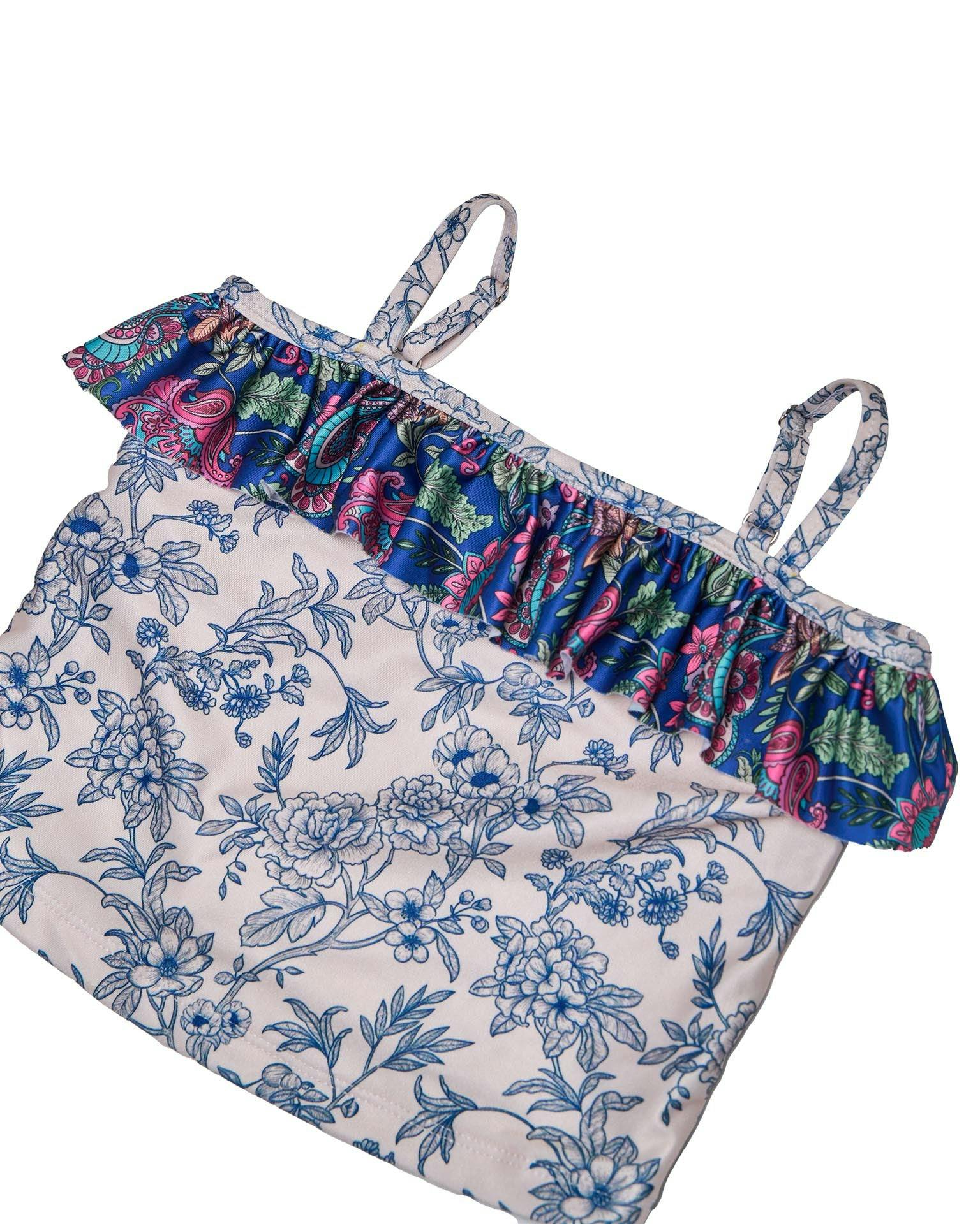Girls Tankini Set – Ruffle Trim & High-Waisted Bottoms (River)
