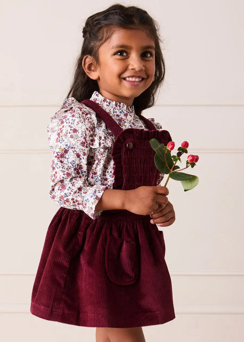 Corduroy Frill Detail Skirt with Braces in Burgundy (12mths-3yrs)