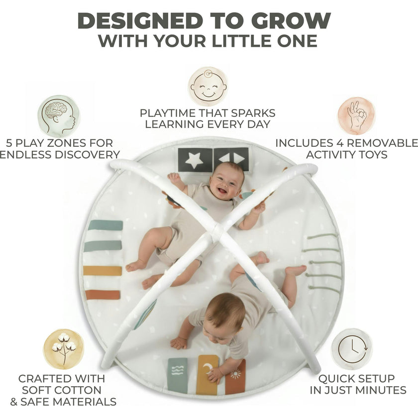 Beautiful Baby Play Gym & Tummy Time Mat - Soft Cotton Mat with 4 Cute Toys & Cards - Perfect Activity Area for Your Girl/Boy - Stylish Infant Floor Playmat