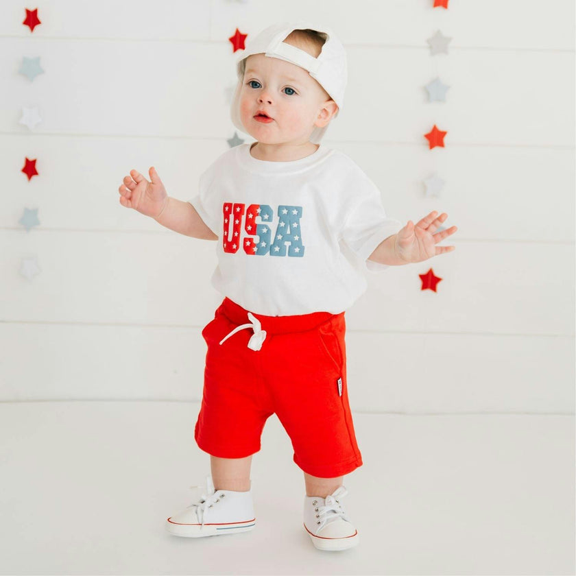 USA Puff Ink Short Sleeve Romper - White