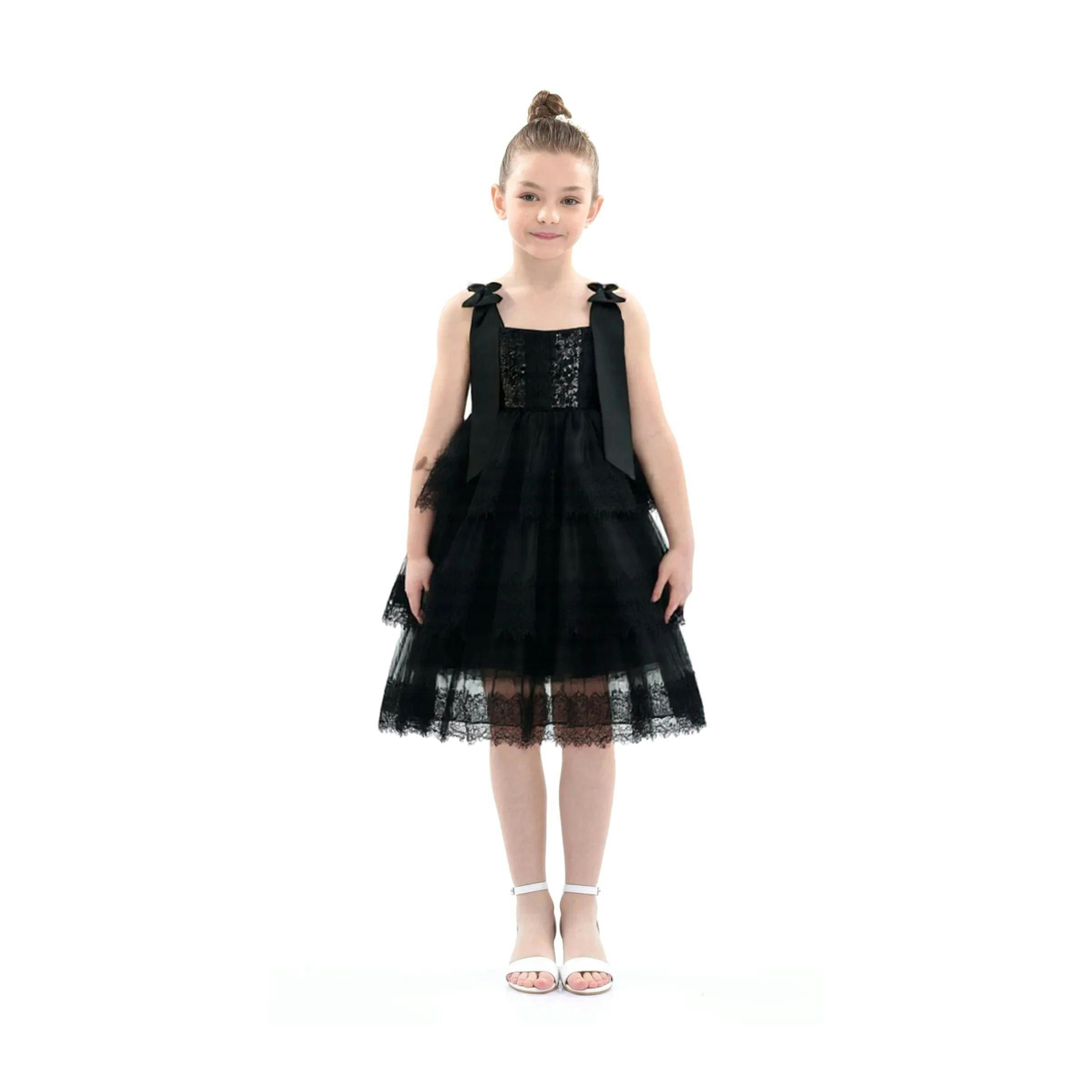 Black Ruffle Sleeveless Bow Dress