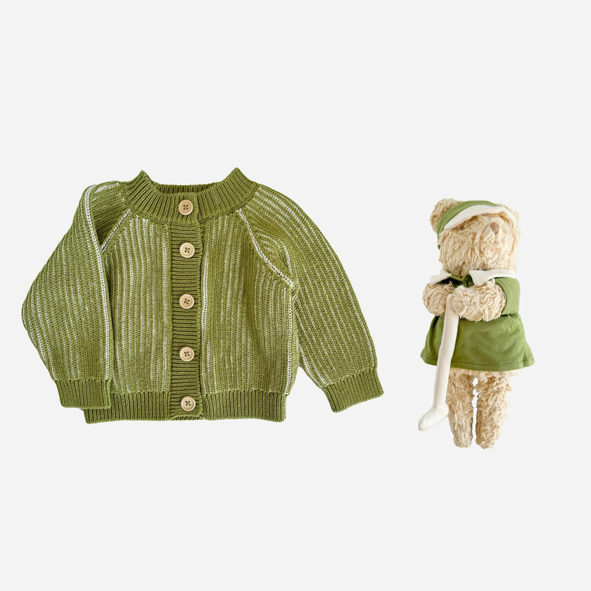 Green Brioche Cardigan and Walter Bear Set