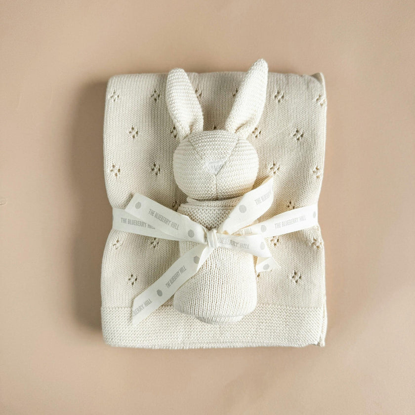 Pique Blanket and Bunny Lovey Gift Set - Cream