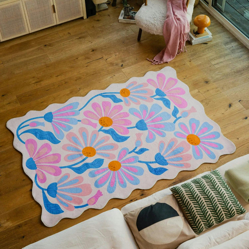 Lavender Base Purple Floral Wavy Rug by Jessica Miller