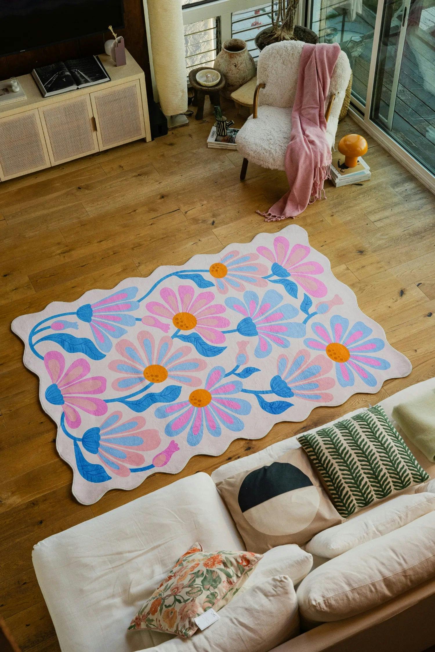 Lavender Base Purple Floral Wavy Rug by Jessica Miller