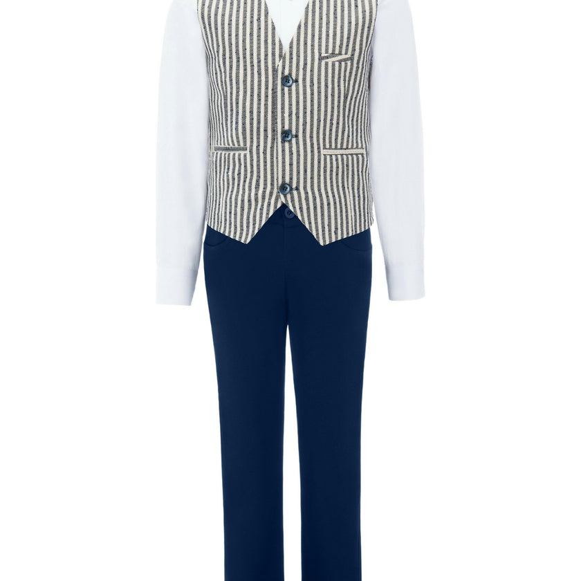 Gray Ruggero Striped Vest Outfit Set