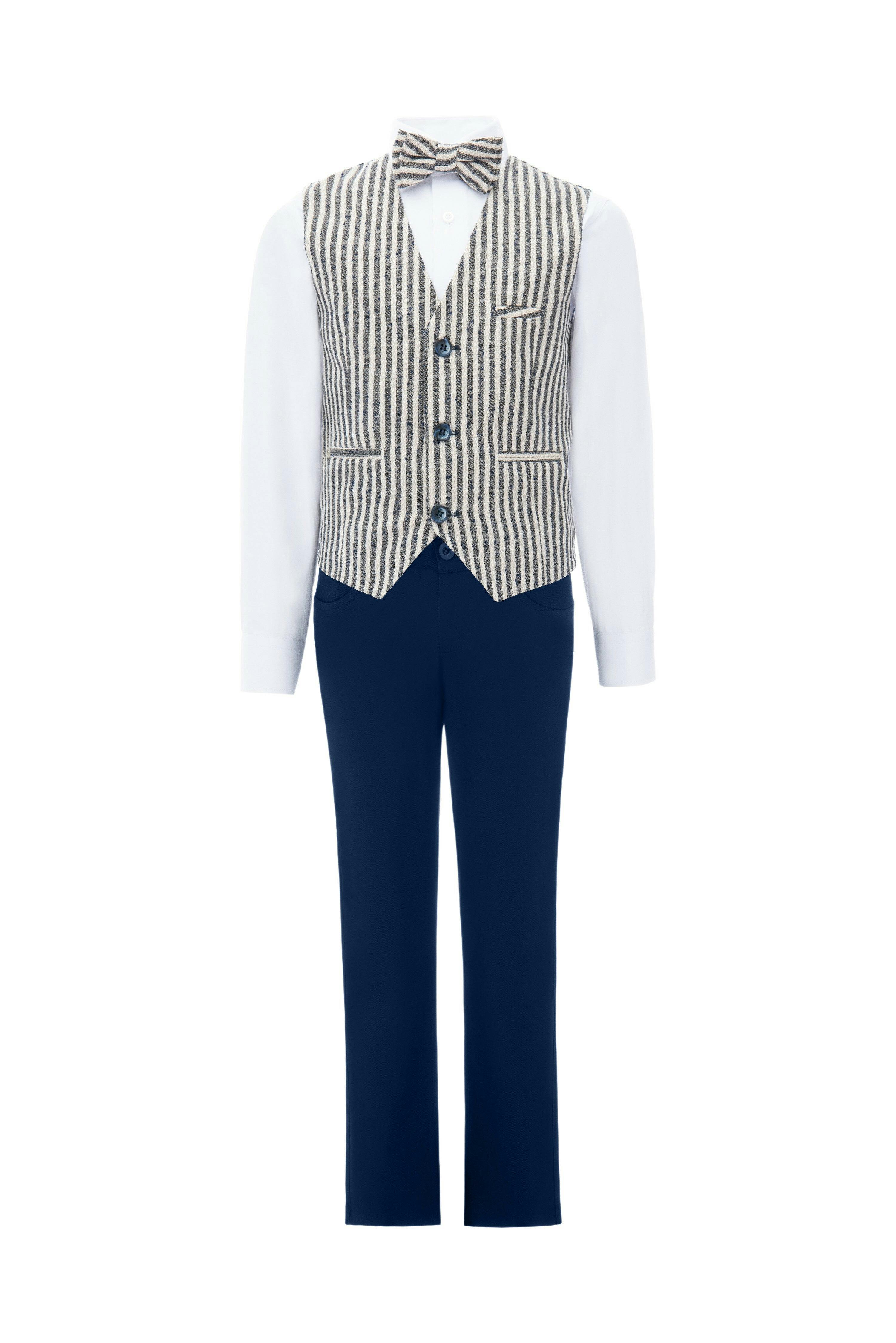 Gray Ruggero Striped Vest Outfit Set