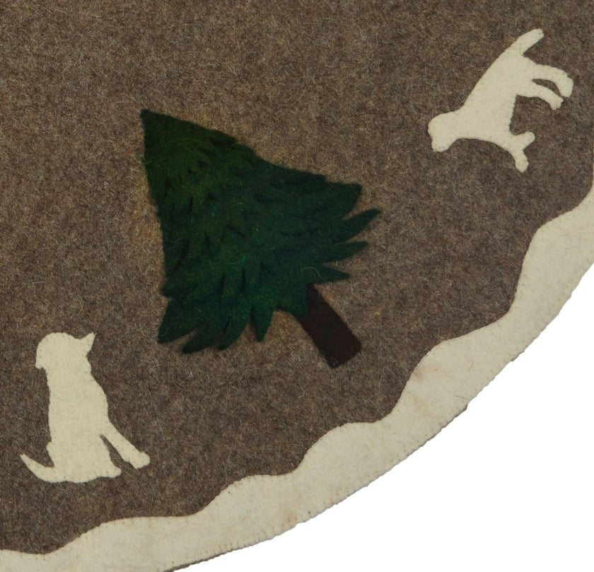 Hand Felted Wool Dogs and Trees Gray XL Christmas Tree Skirt 72"