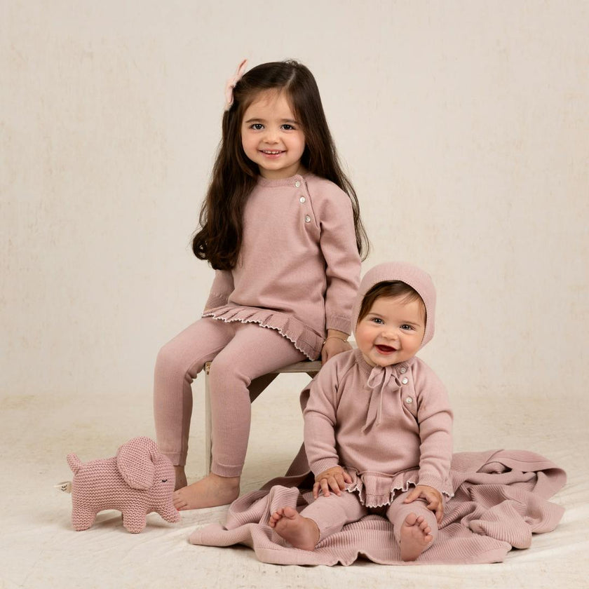 Girls Pleated Trim Knit Set Mauve
