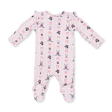 Megan's Bowtiful Hockey Stripe - 2 Way Ruffle Sleeve Zipper Footie