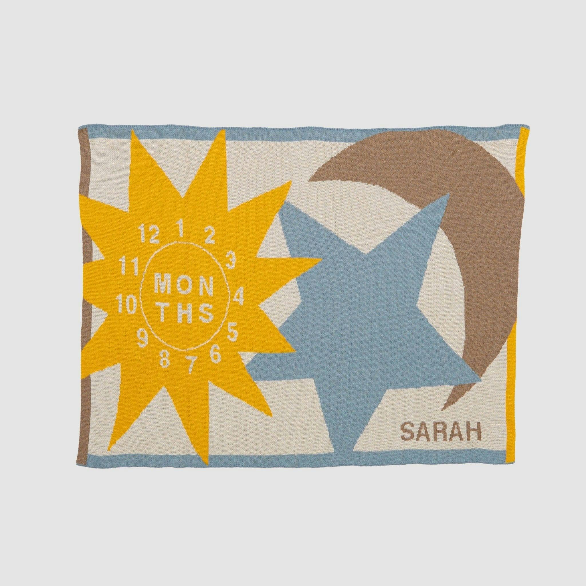 Custom Personalized Baby Sustainable Knit Throw Blanket - Sun Moon Stars Milestone