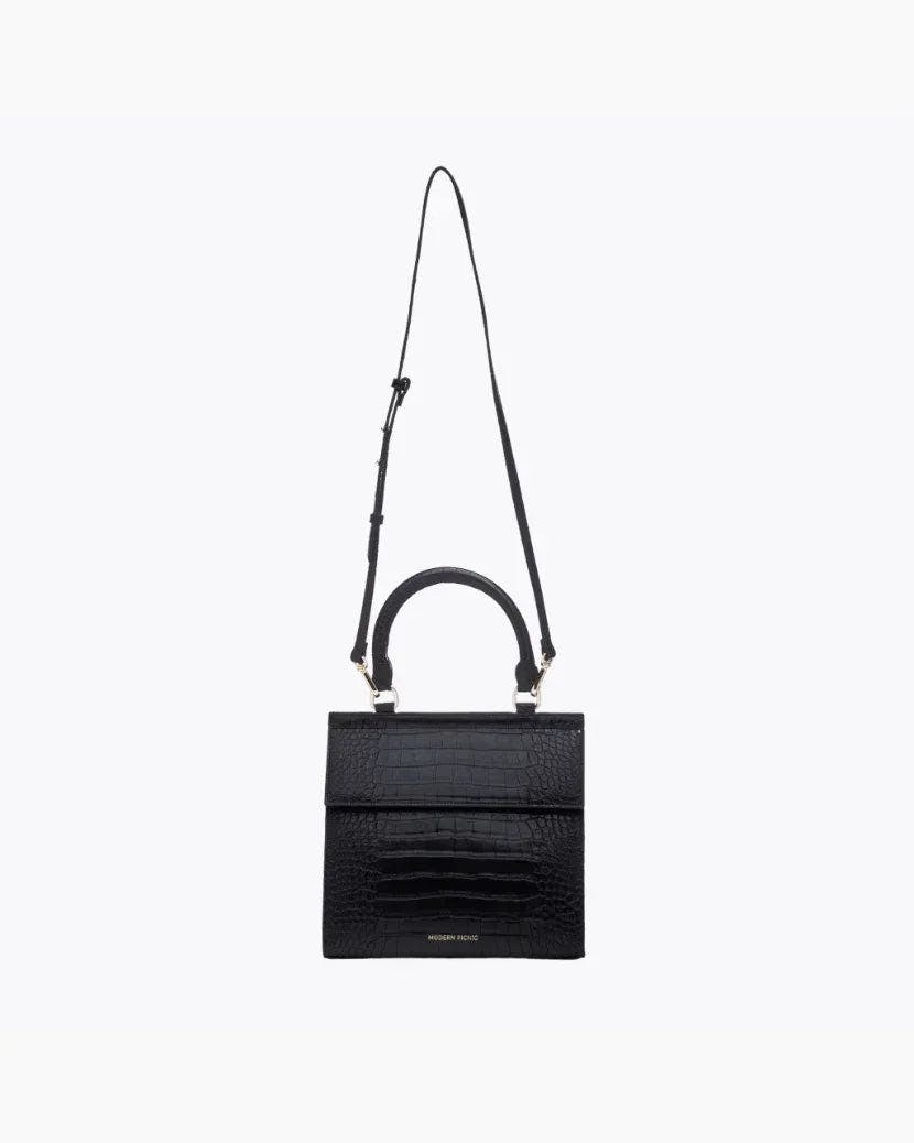 Medium Stylish, Chic Insulated Lunchbox, Black Croc