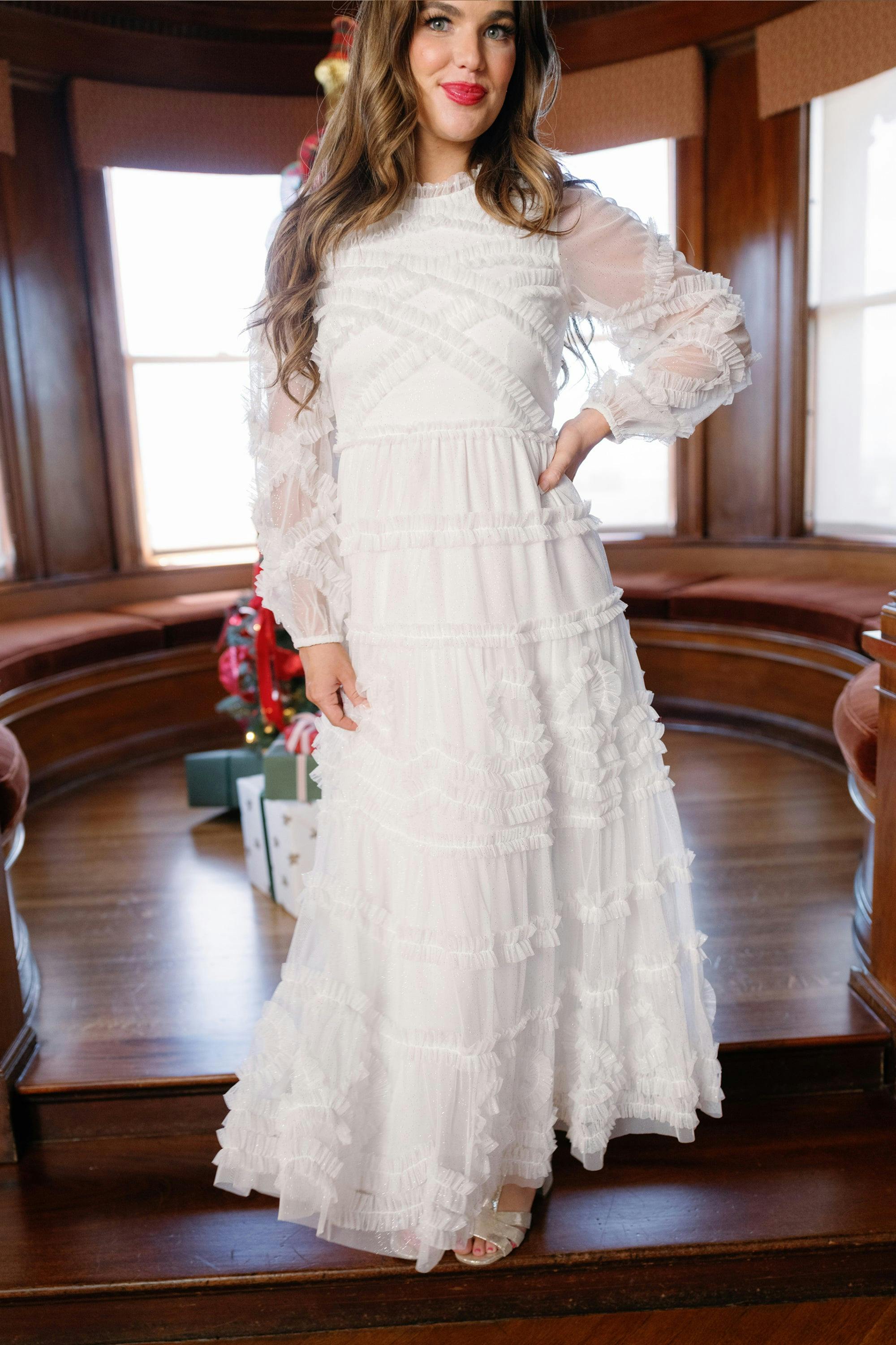 Sinead Dress in Ivory Gilded Tulle