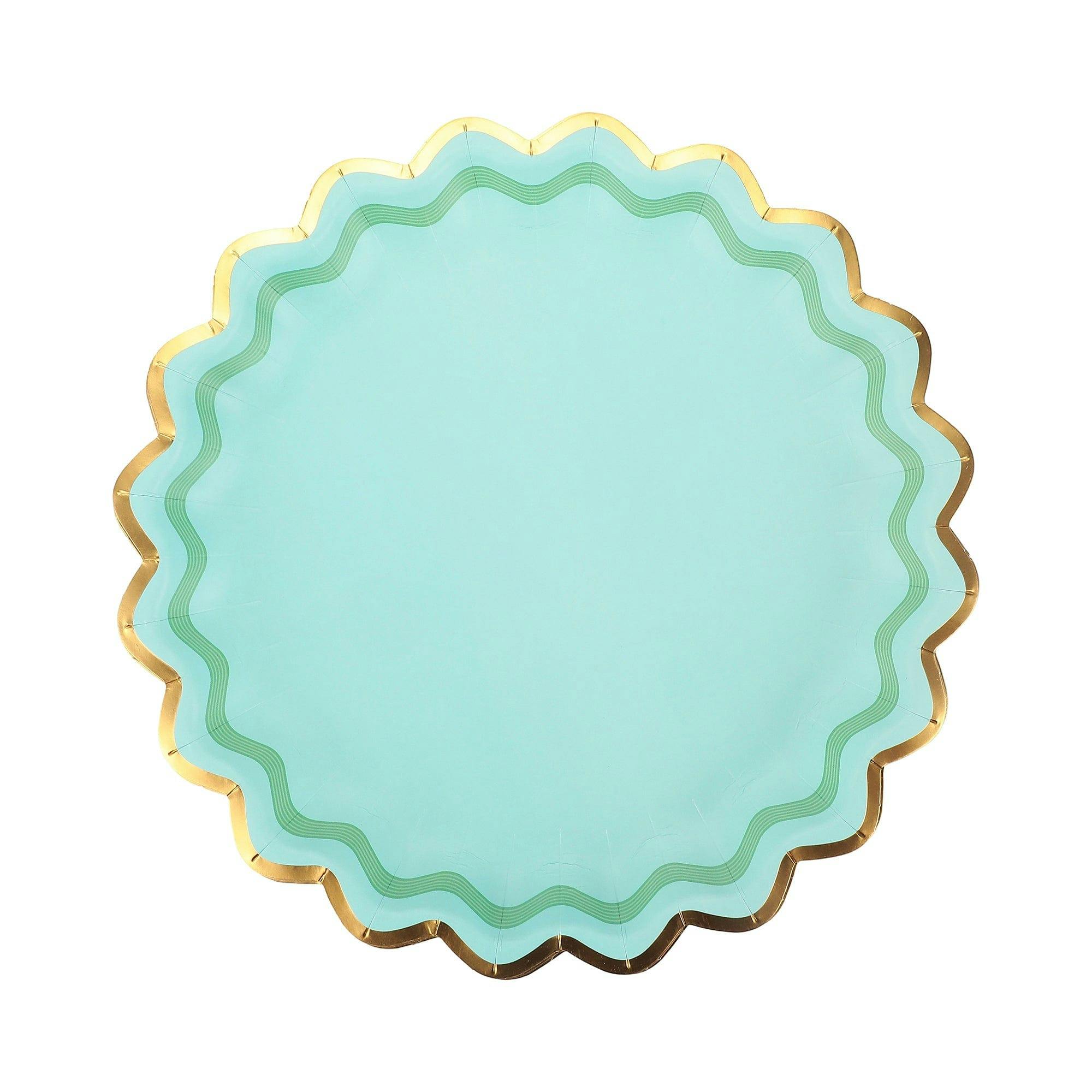 Packed Party Rainbow Ric Rac 10ct Paper Dinner Plates | Gold Foil Scalloped 5-Color Mix Party Plates |10 Inch Birthday Plates