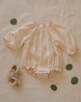 Gauze Romper in Embroidered Cherries
