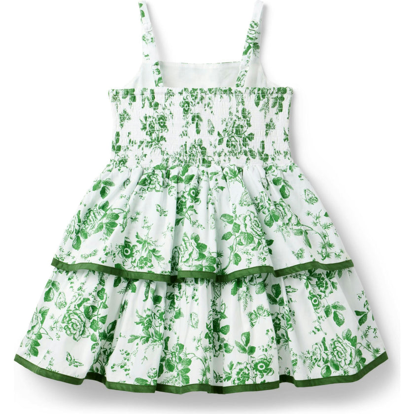 The Floral Toile Tiered Dress, Green