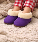 Kids Genuine Alpaca Fur Slippers | Handmade in Peru | Naturally Hypoallergenic | Lavender Plum