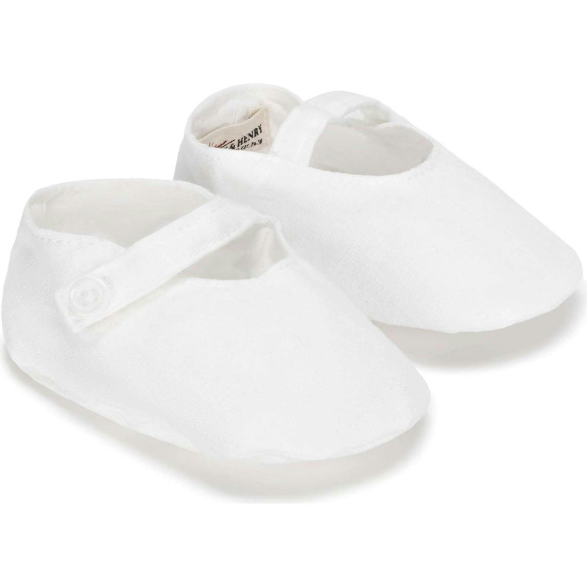 Linen Button Strap Soft Shoe, White