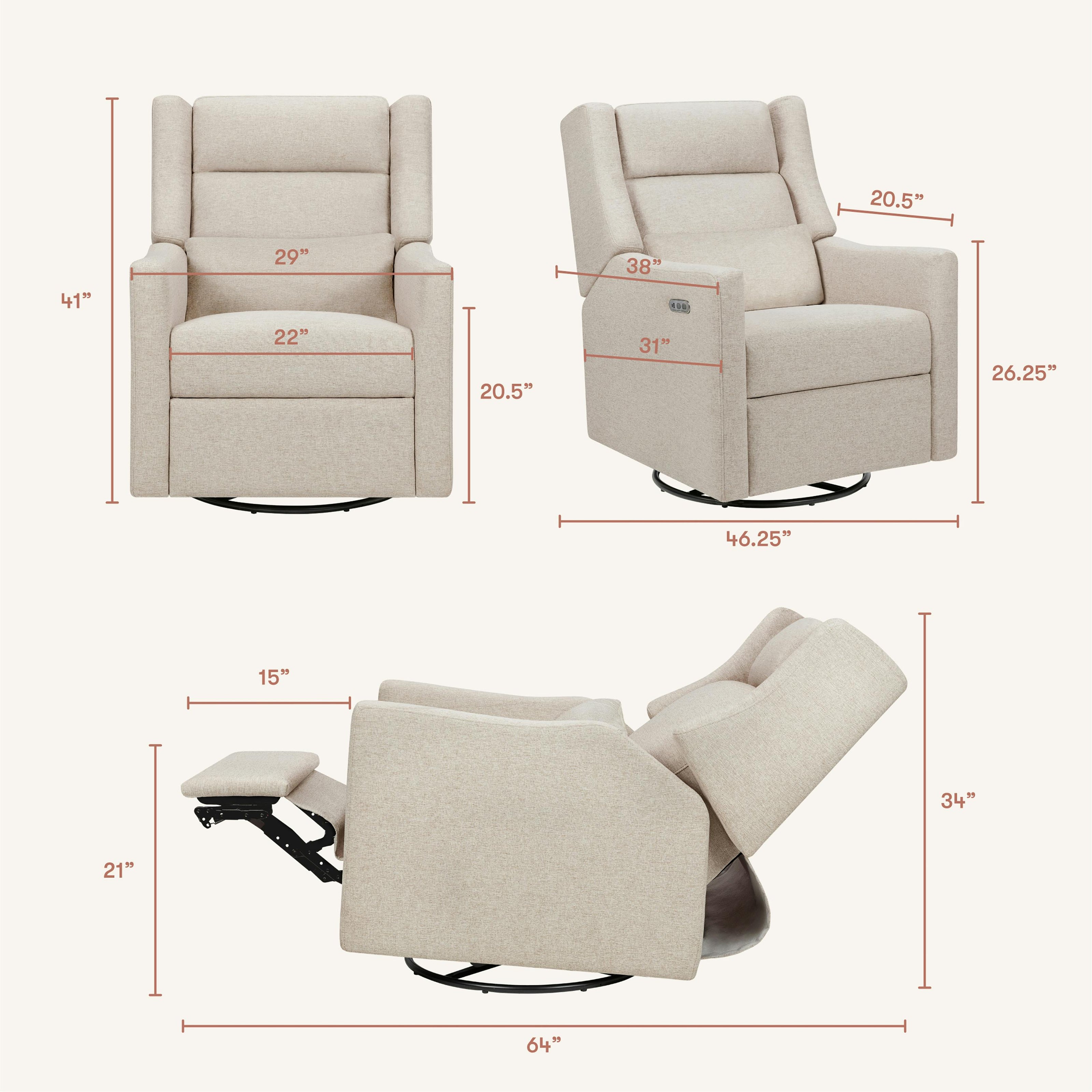 Kiwi Plus Power Recliner and Swivel Glider with Power Adjustable Headrest and USB Port
