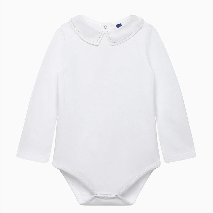 Baby Long-Sleeved Monty Stitched Bodysuit in White/Oatmeal
