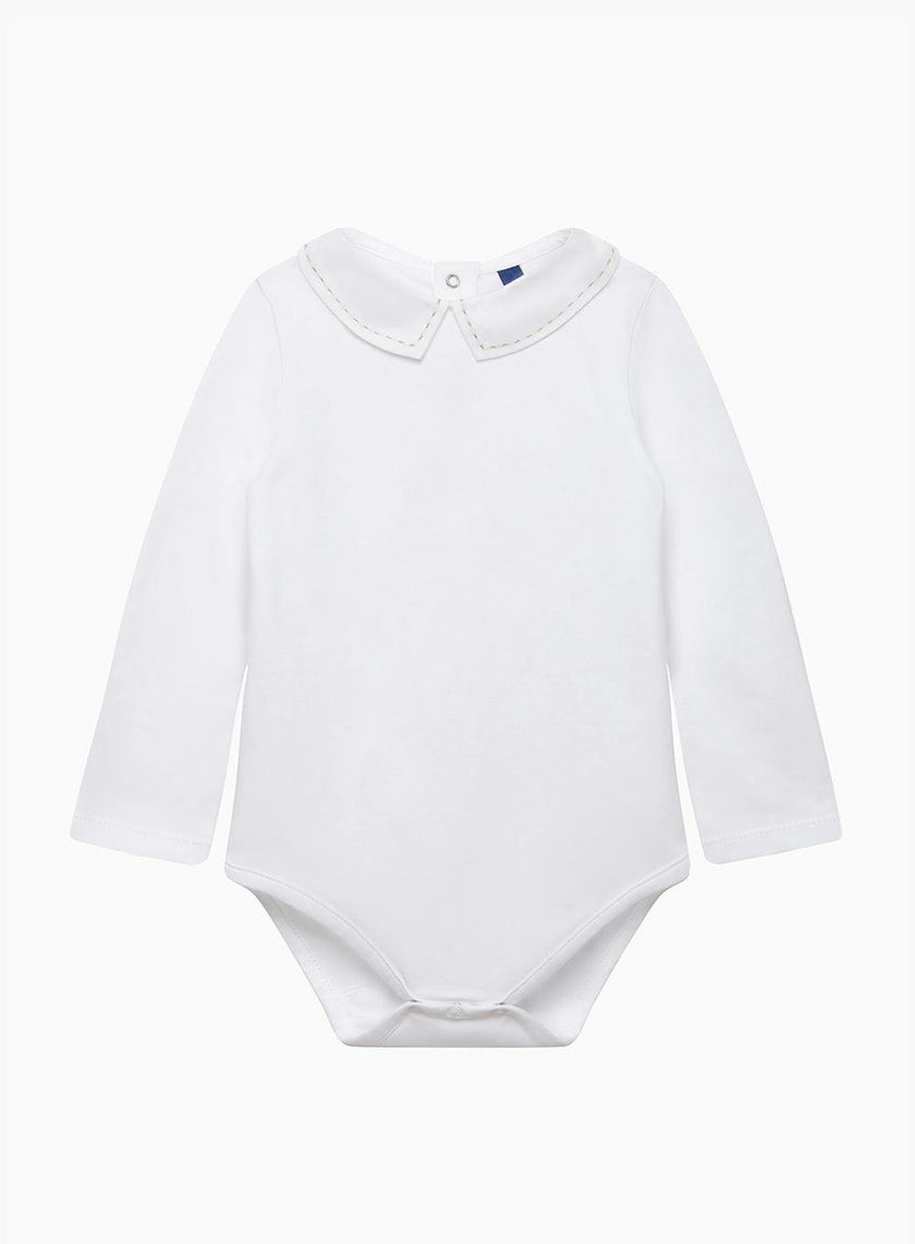 Baby Long-Sleeved Monty Stitched Bodysuit in White/Oatmeal