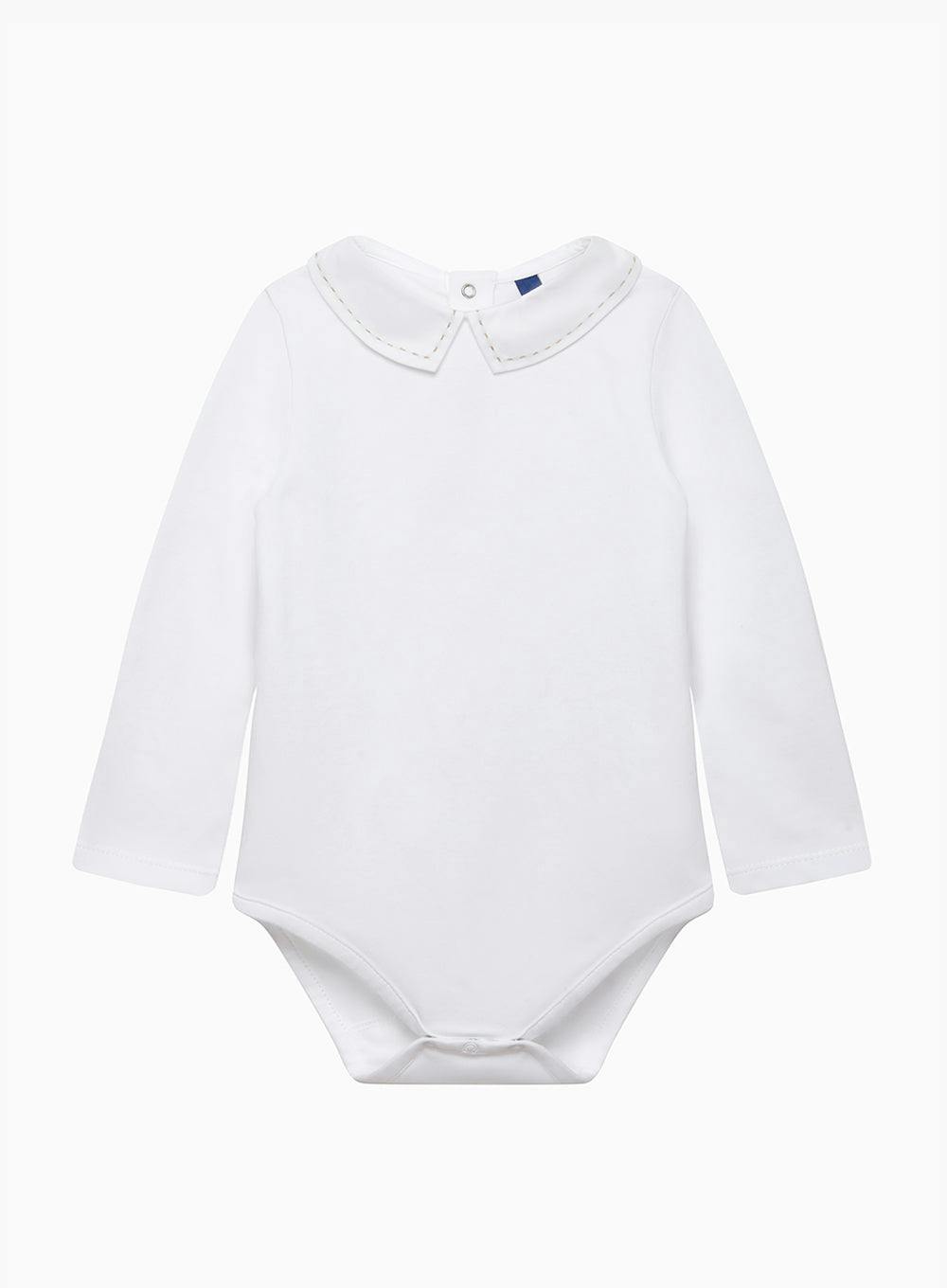 Baby Long-Sleeved Monty Stitched Bodysuit in White/Oatmeal